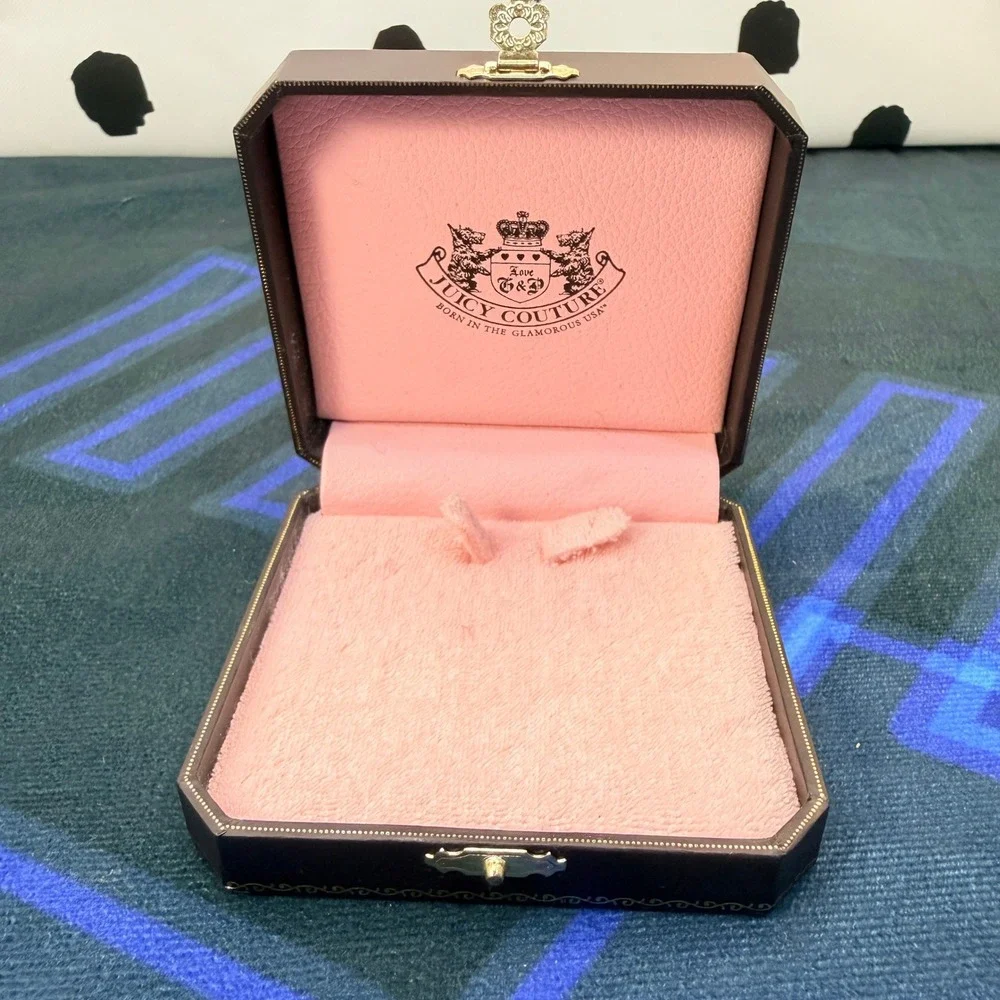 Juicy Couture Box Women Brown Gold Logo Crown Clasp Pink Interior
